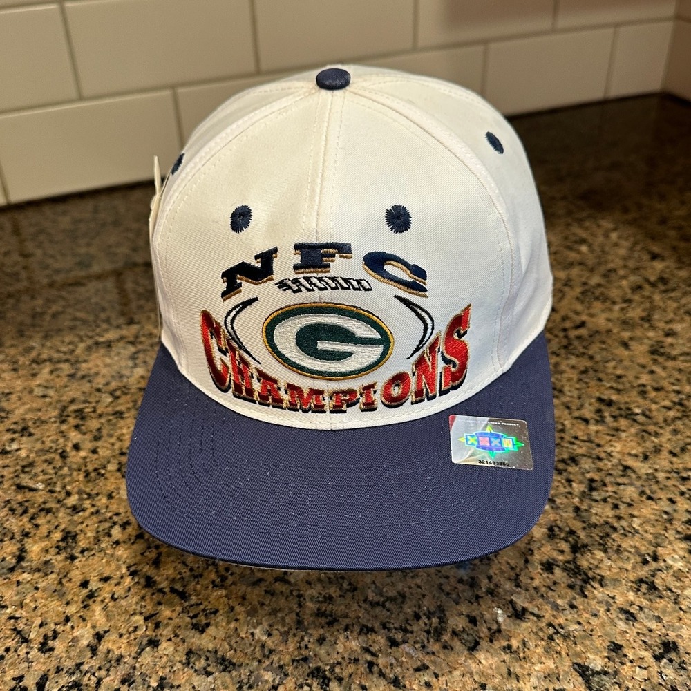 Vtg Green Bay Packers Hat Logo 7 NFC Champions Snapback White Deadstock New